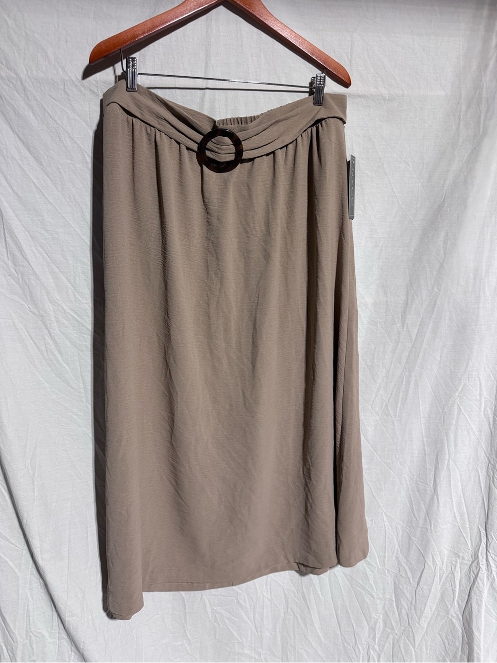 Taupe Midi Skirt with Decorative Waist Ring - Women